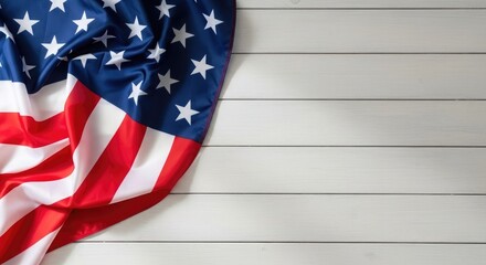 Obraz premium Flag day celebration with american flag on white wooden background