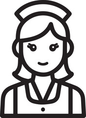 Obraz premium Hand Drawn Female Nurse Black and White Avatar Illustration in Minimal Line Art Style Design