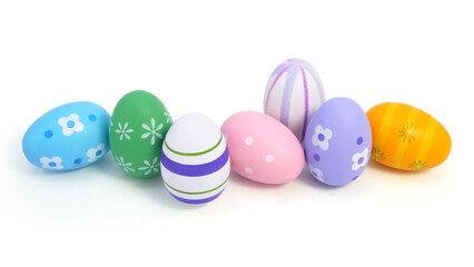 Fototapeta premium Colorful Easter eggs isolated on white background. Painted eggs. Egg Holiday