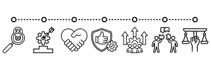 WebCore value banner web icon vector illustration for company principles concept with integrity, teamwork, trust, quality improvement and organizational culture icons