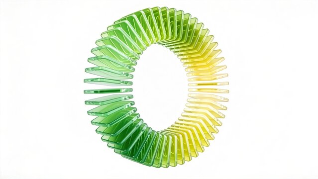 Abstract 3D green and yellow glass ring geometric circle shape with gradient colors modern art design on white background creative concept for technology or ecofriendly business