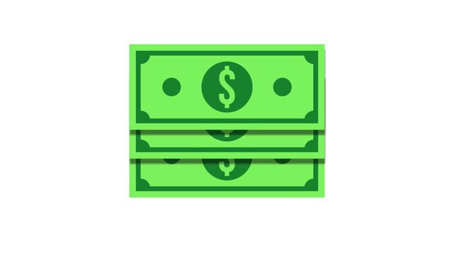 Dollars in cash, green money in vector flat style on a white background. 4K