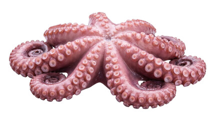 Whole freshly cooked octopus seafood isolated object with transparent background ready for cuisine