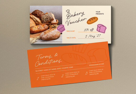 Orange And Pink Hand Drawn Bakery Sale Voucher