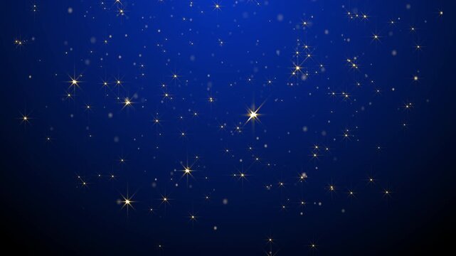 Shinny glowing Gold glitter falling on a black royal blue background