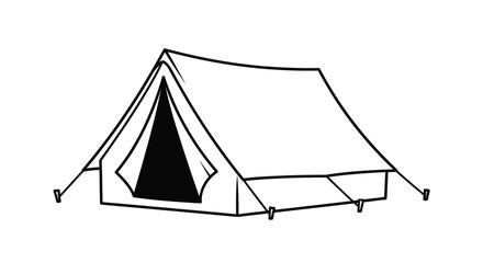 Simple black and white line drawing of a classic camping tent © Shila