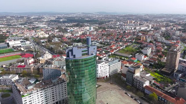 Lidador Tower office building and city square in Maia Porto Portugal
