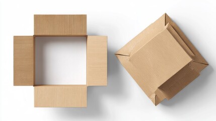 Cardboard boxes open and closed view packaging concept isolated on white