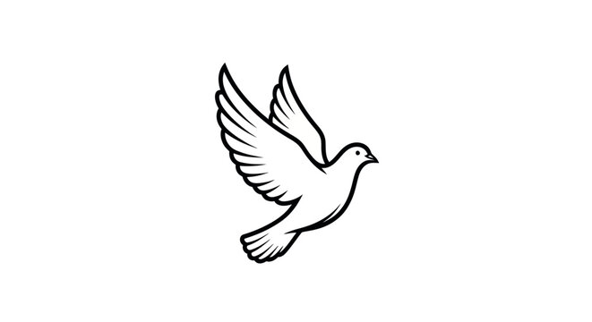 Outline illustration of a white dove in flight, symbolizing peace and freedom.