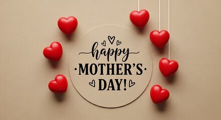 Happy Mother's Day card with red heart-shaped lollipops and handwritten message on beige background