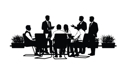 Fototapeta premium Professional Business Team Meeting Silhouette Vector for Corporate Office Background
