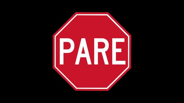 Spanish or Portuguese Stop Sign Animation Pop Up Motion Graphic with Alpha Channel