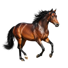 Obraz premium A galloping brown horse captured in dynamic mid-stride motion.