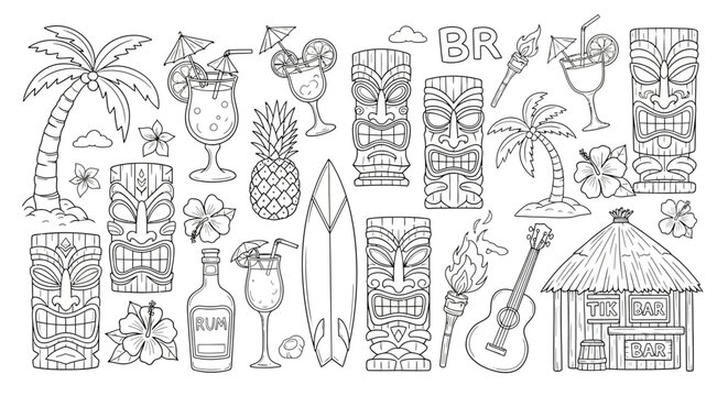 Tropical Vacation Icons and Symbols Collection.