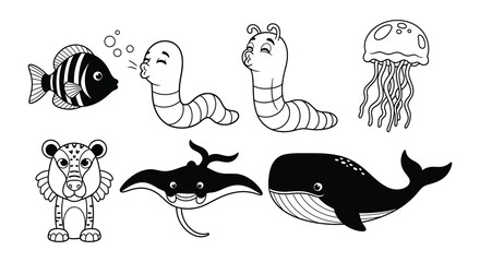 Charming cartoon illustration of various sea creatures and a playful seal © Begum