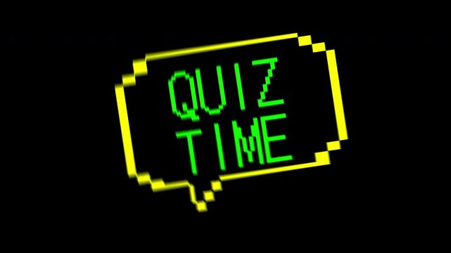 Quiz time in a yellow speech bubble great for educational websites, social media quizzes, and digital games.