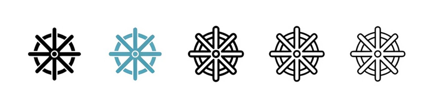 Dharmachakra black liner icon collection. Thin line customizable illustration. Contour symbol. Vector isolated outline drawing. Editable stroke