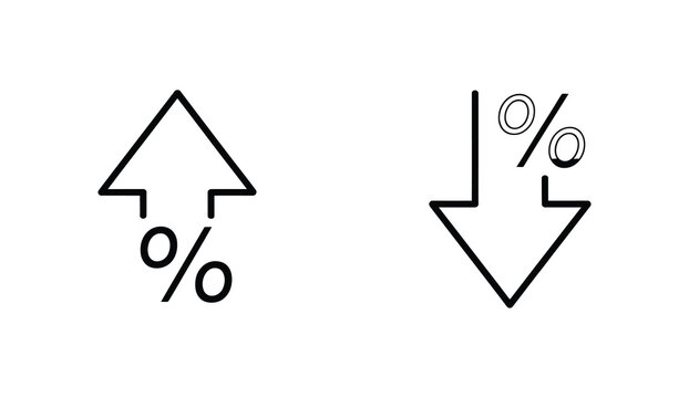 Percent arrow isolated icon in line style, vector business concept symbol representing growth discount rate and financial change, clean minimalist outline design suitable for finance apps analytics