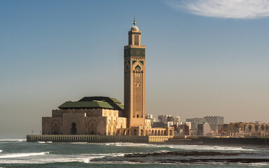 Casablanca Cityscape with the Great Hassan II Mosque Rising Above the Horizon