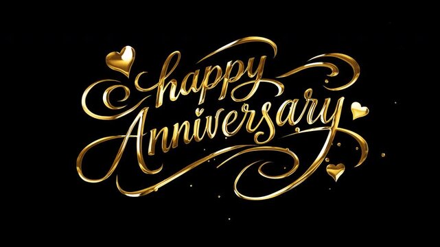 Happy Anniversary lettering text Animation on the transparent background. Handwritten text with modern brush lettering in luxury gold. Great for celebrations and events
