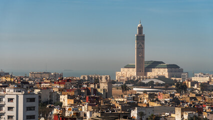 Urban Skyline of Casablanca with the Majestic Hassan II Mosque