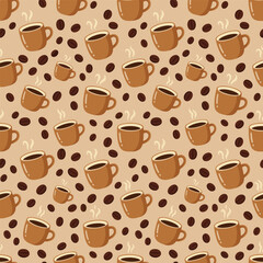 Obraz premium Minimalist Morning Coffee Cups And Roasted Beans seamless pattern