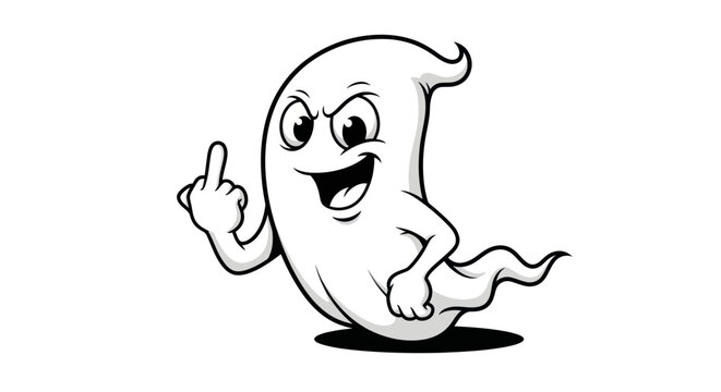 Cartoon Ghost Flipping Off, Spooky Halloween Character with Attitude