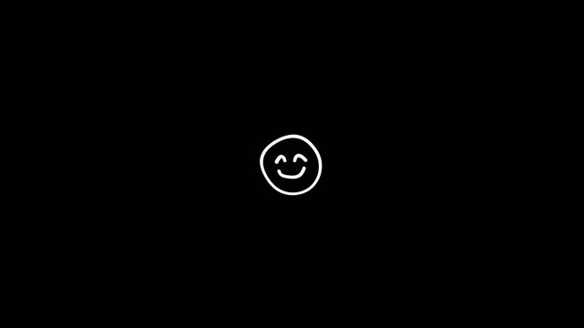 Hand Drawn Wiggle Emotion Animation. White Chalk Smiley Face Doodle Loop. Cute Kawaii Emoji Icons on Transparent Background 4K 4k video animation seamless loop