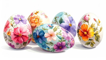 Artistically decorated Easter eggs with vibrant floral designs