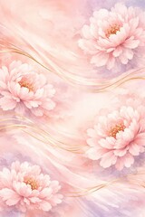 Elegant watercolor artwork featuring delicate pink peonies and flowing golden lines over a blush and lavender sky, ideal for feminine branding, stationery, or romantic event design.