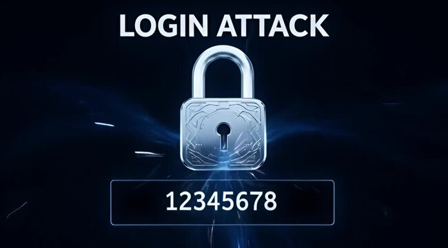 Digital padlock symbol flickering during animated brute force login attack security footage motion