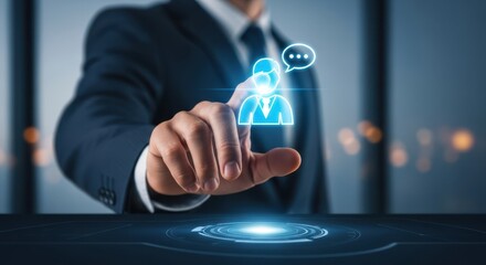 Hand of Businessman Touching Customer Icon