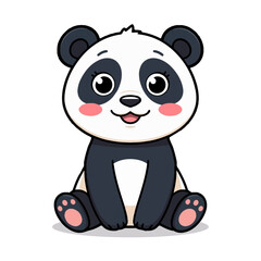 Cute Panda Cartoon Character Sitting and Smiling Flat Vector