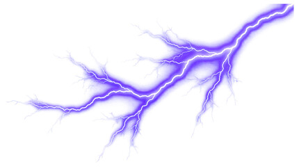 Electric purple lightning bolt isolated on transparent background, 3d illustration for dramatic effect in graphic design
