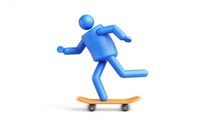 Blue 3d character riding a skateboard with motion blur isolated on white background symbolizing youth speed sport and modern urban lifestyle concept,design,concept,creative