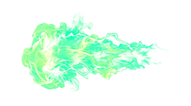 Abstract green smoke cloud isolated on transparent background, vibrant fluid design element for digital graphics and web design