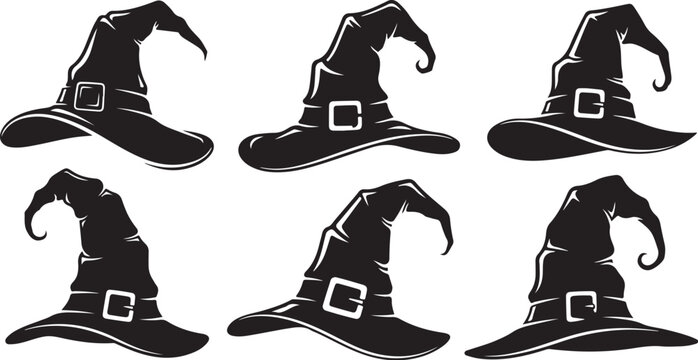 Collection of black witch hats for Halloween decoration use
