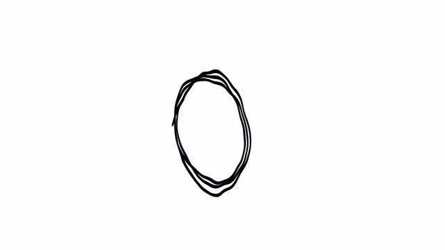 Black Hand Drawn Doodle Scribble Oval Animation, Transparent Background 4K Video Loop