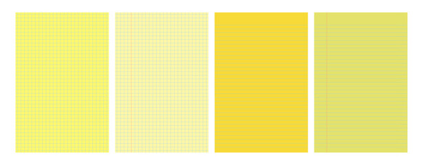 Set of yellow legal pad pages with lined or grid designs © dniprodd