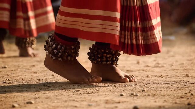 Traditional bihu folk dance performance with barefoot dancers wearing ghungroo