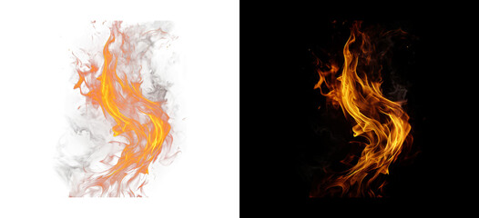 Elegant swirling fire flame isolated on transparent and black backdrop © Ontime Rahela