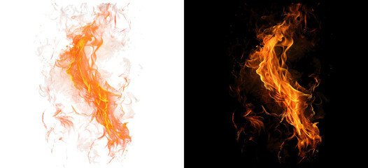 Serpentine fire flame flow on transparent background and black color