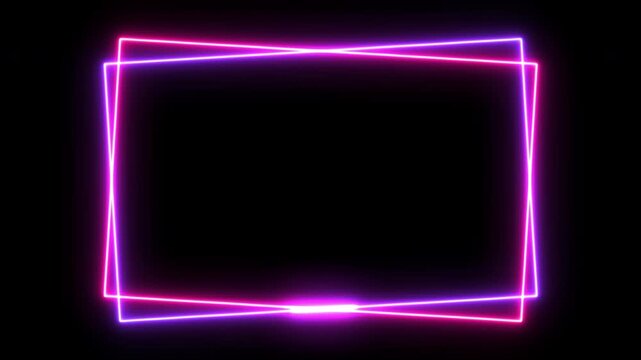 Seamless loop animated rectangle picture frame with two tone neon color 4K video motion graphic isolated on black background. Futuristic light effect for overlay element. Empty copy space
