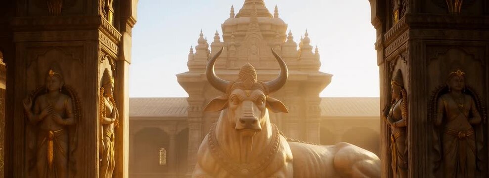 Ancient Shiva Temple with Carvings, Nandi Statue, and Stone Architecture Celebrating Religious Heritage