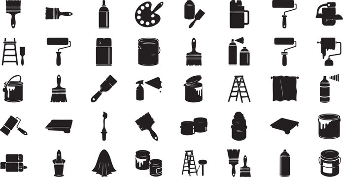 A collection of various tools and equipment used in different trades and industries isolated on transparent background, Vector