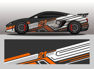 Obraz premium Car Decal livery Set with Dynamic Stripes and Abstract Shapes, editable vector