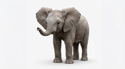 Naklejka premium small gray elephant toy stands alone on white background