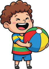 Happy Boy Holding Colorful Beach Ball.
