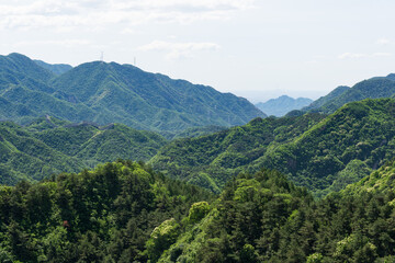Lush green mountains of the Yan Mountains near Beijing China © tristanbnz