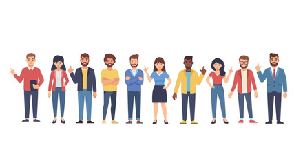 Fototapeta premium Multicultural People Standing Together Flat Character Illustration